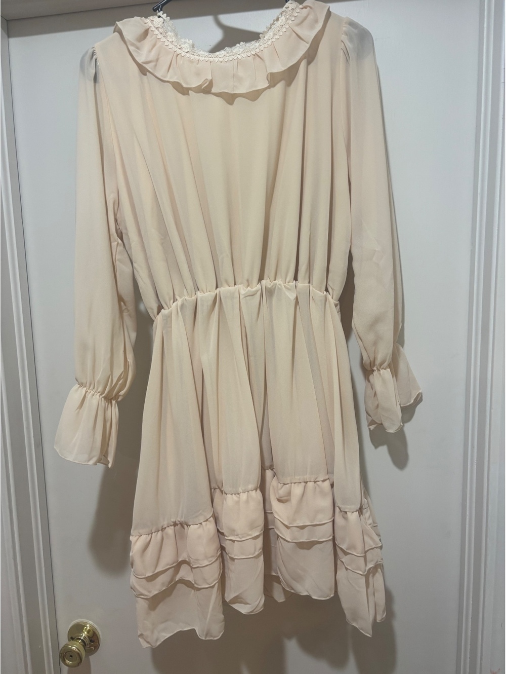 Boho Lace Ruffle Mini Dress Cream Cottagecore Festival Western Size Large - Picture 2 of 7